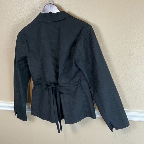 Coldwater Creek Women Sz 6 Black Blazer Silk Cotton Blend Button Front Tie Back - Picture 4 of 12